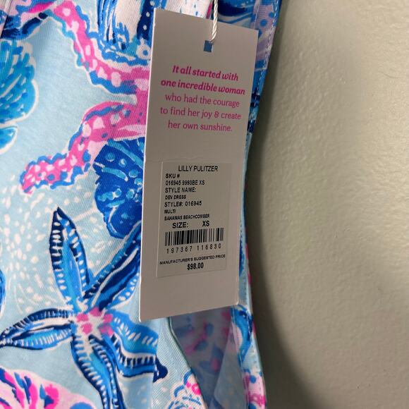 NWT Lilly Pulitzer Dev Dress Bahamas Beachcomber Blue Preppy Mini XS New Pima - Picture 6 of 10